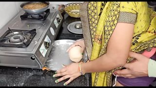 Indian Desi Aunty Making Food In Kitchen Our Husband Went To Come Sex And Cow Girl Style Sex With Hot Boobs
