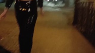 Katrix Public Fetish: Latex Nylon Heels Walking